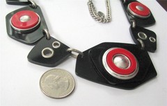 Vintage Bijoux Terner Red Black Lucite Panel Link Collar Necklace Modernist