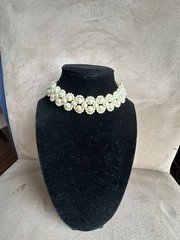 Vintage Double-Strand Faux Pearl Floral Cluster Choker Necklace