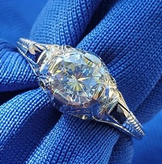 Original EARTH MINED DIAMOND Deco Engagement Ring Vintage Sapphire Solitaire 14K