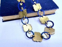Vintage Artisan Brass Blue Green OOAK Collar Necklace Brutalist 16” DbG A