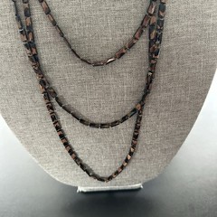 Vintage Faceted Rectangle Beads Faux Wood Brown Black & Pierced Earrings