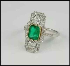 5.25Ct Art Deco Style Lab Created Emerald Engagement 14K White Gold Finish Ring