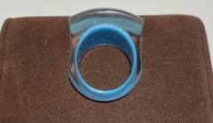 Vintage Y2K Clear Lucite Dome Ring Chunky Aqua Blue Floating Glitter Bubble Ring