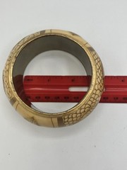 Vintage Wide Cream Gold Leaf Bangle Bracelet Autumn Fall Lucite Resin 2.5”