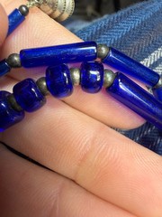 Vintage Necklace Art Deco Blue Cobalt Blue Glass Beads 18 Inch Barrel Clasp