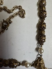 Vintage West Germany Peacock Blue Cabochon Rhinestones Filigree 24” Necklace