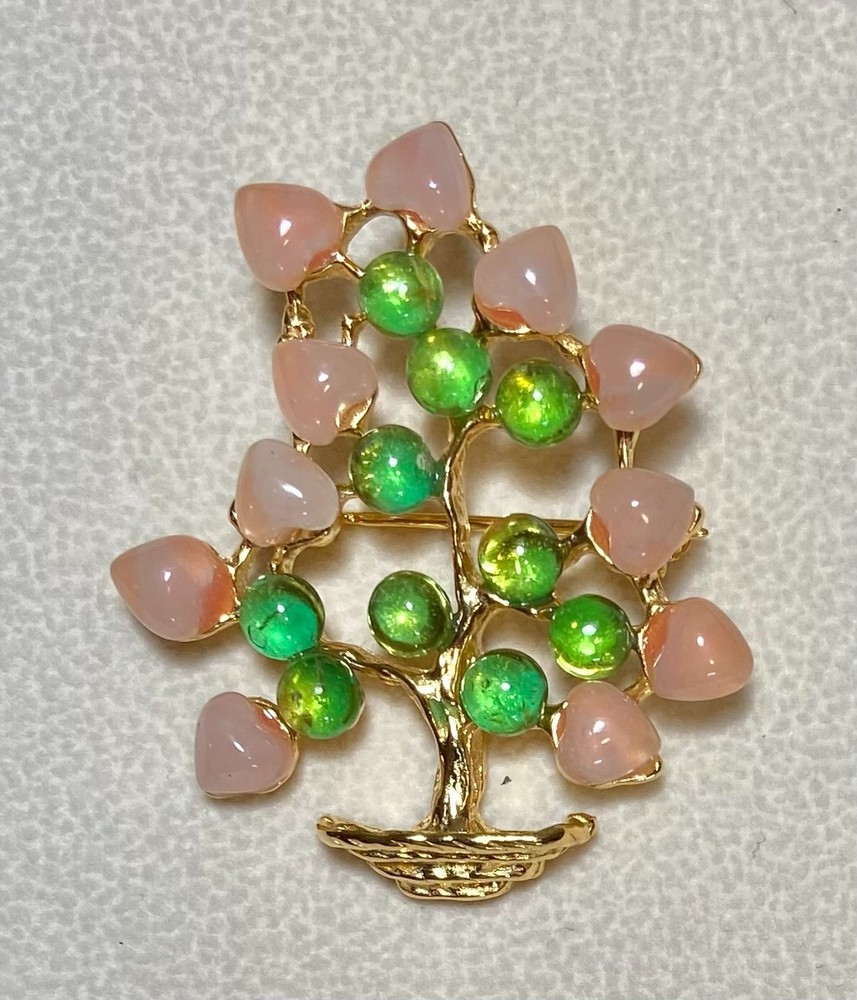AUTHENTIC SWOBODA FLOWER BASKET BROOCH ~ ROSE QUARTZ, PERIDOT !
