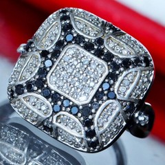 925 silver 7.40gr ring 0.65ct natural white & lab-grown black diamond sz 8.25