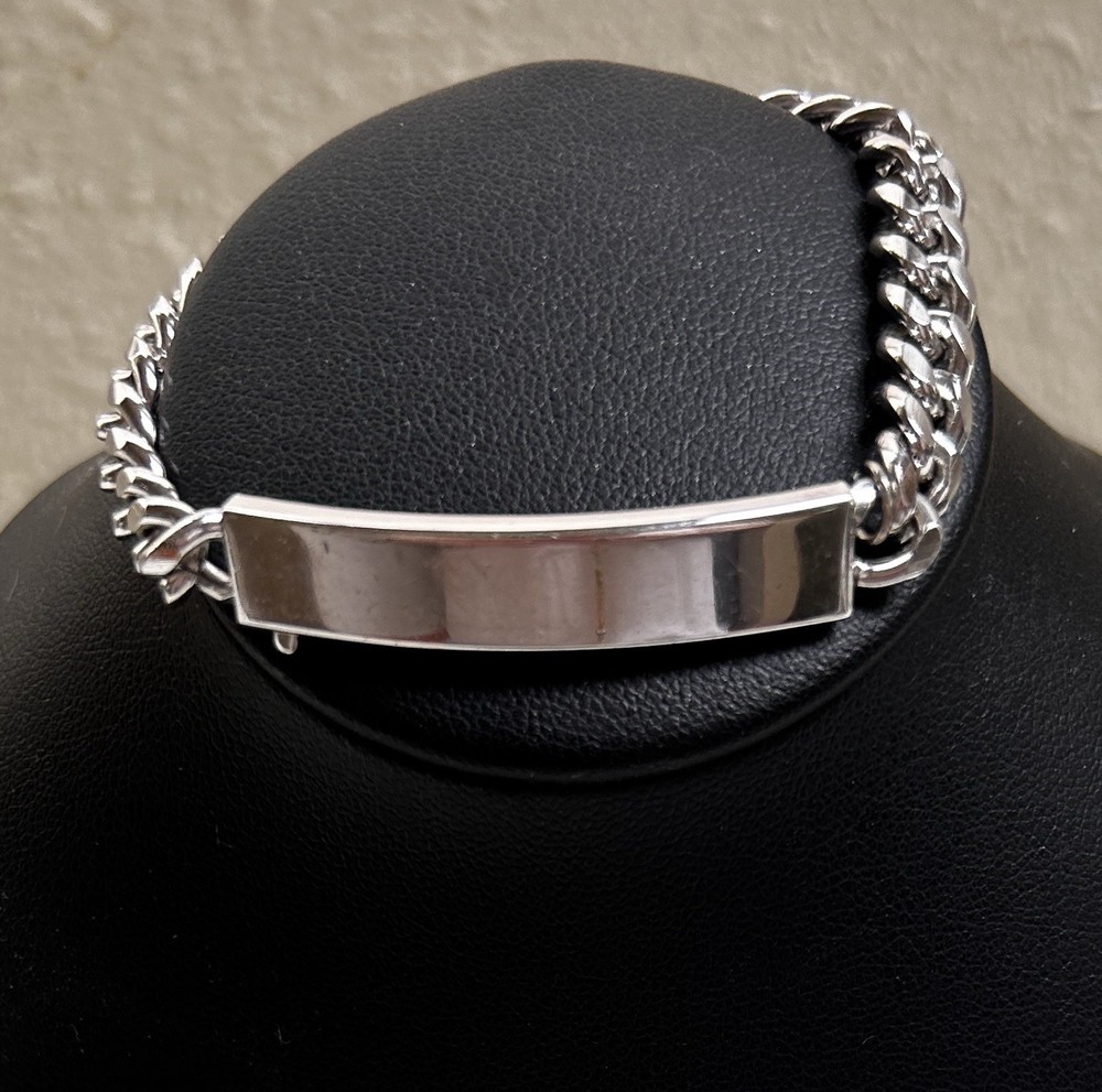Vintage Speidel Silver tone rhodium-plated metal engravable ID bracelet