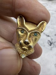 VTG Jackie Collins Panther Earrings Green Eyes Gold Tone Clip Designs Signed
