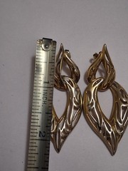VTG segmented gold/silver-tone dangle drop earrings, teardrop, intricate cutout