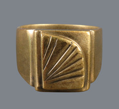 Vintage GOLD PLATED Brass Maybe MEN’S SIGNET RING Classic Cut Fan/Sun/Star SZ 11