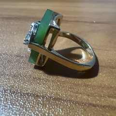 Vintage Estate 14k Yellow Gold Rectangular Jade Diamond Scorpion Motif Ring Sz 6