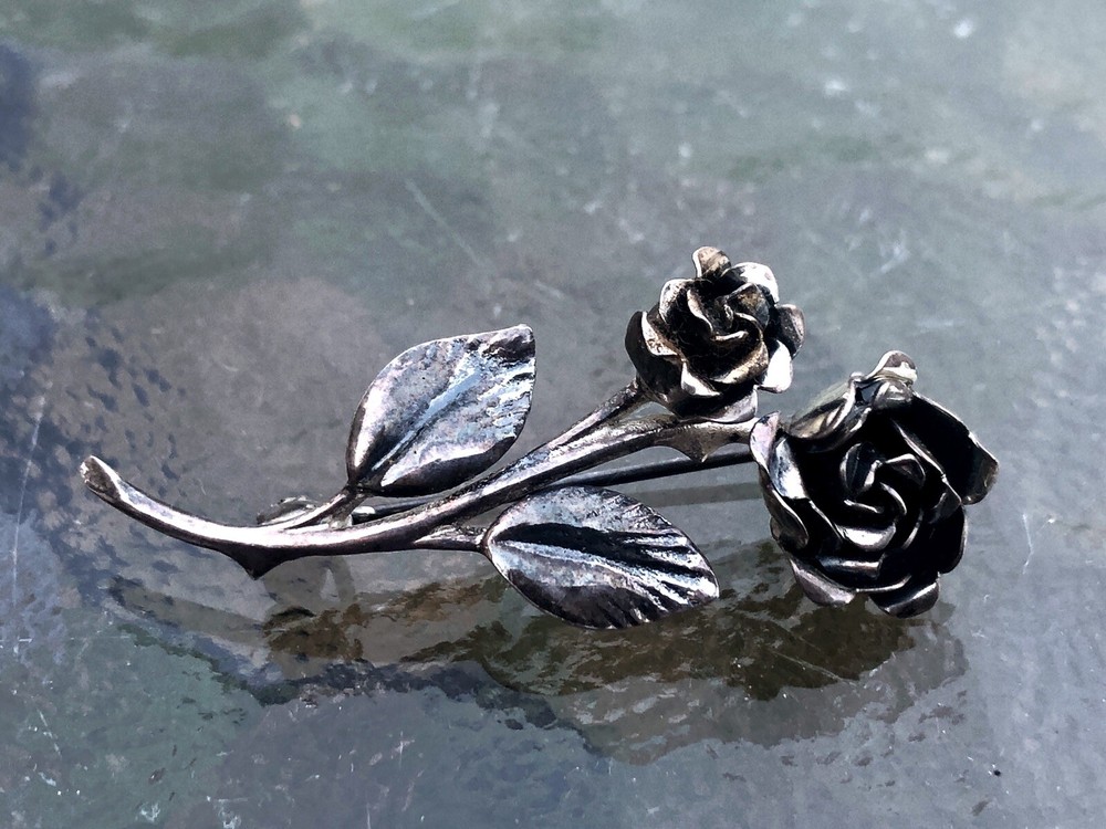 Vintage Teka Signed Rose Flower Theodore Klotz Brooch 835 Silver Germany
