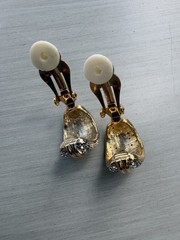 Vintage 80s 90s Gold-Tone Green and Rhinestone Hoop Clip Earrings