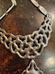 Art Nouveau sterling Silver Large black Onyx necklace