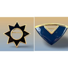 Vintage MONET Blue & Gold Enamel STAR & TRIANGLE Brooch Modernist