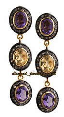 Amazing 1.39ctw Rose Cut Diamond Gemstone Studded Silver Vintage Earring Jewelry