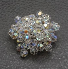 Vintage Aurora Borealis Crystal Beaded Cluster Brooch Pin Clear AB Beads