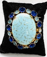 Large Czech Hubbell Glass & Jewel Tone Rhinestone Brooch Vintage Jewelry