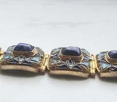 Antique Chinese Export Silver Gilt Filigree Enamel Lapis Lazuli Link Bracelet