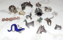 90 g Sterling Silver 925 Vintage Brooches Pins Jewelry Lot of 15 Animals