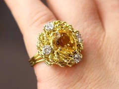 Vintage 3.27Ct Citrine and 0.80Ct Diamond, 18k Yellow Gold Ring (1984)