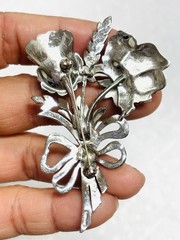 Vtg 925 Sterling Silver Marcasite Blue Red Green Enamel Flower Brooch Pin