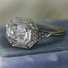3CT Emerald Cut Lab Created Diamond Vintage Octagon Halo Wedding 925 Silver Ring