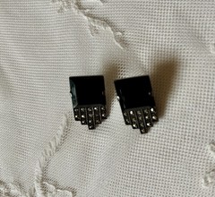 Vintage Sterling Silver Earrings Black Onyx and Marcasite- Art Deco