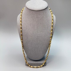 Vintage Monet Gold Tone Bamboo Bead Necklace 26″ Long Signed Textured MCM Chic