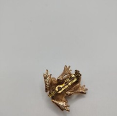 Rhinestone Green Eyed Frog Gold Tone Brooch