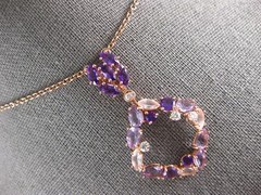 3.51CT DIAMOND & AAA AMETHYST & PINK QUARTZ 14K ROSE GOLD SQUARE ETOILE NECKLACE
