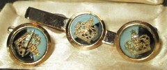 Fabil in Original 3pc. + Box Golden Crown CUFFLINKS & TIE BAR Vintage