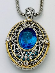 1990s 2 Tone Designer Look Turquoise/Clear Crystal Necklace 16 + 3” Ext