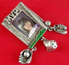 VTG c1980’s DANECRAFT MVP BASEBALL PHOTO FRAME DANGLE CHARM PEWTER BROOCH PIN