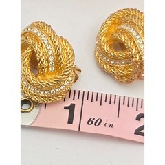Vintage Christian Dior Rhinestone Rope Twist Knot Clip On Earrings Gold Tone