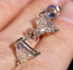 14K SOLID WHITE GOLD 2.43cttw Trillion Cut Natural Diamond STUD POST EARRINGS