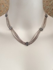 Vintage Silver Necklace Multi Chain Niello Station Layered 925 Ethnic Wide Old