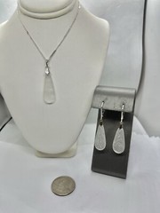Art Deco Crystal Floral Frosted Molded Glass Pendant Necklace & Earring Set