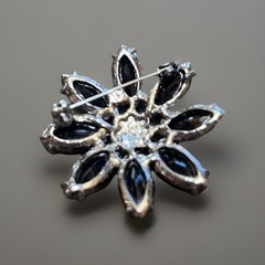 Vintage Jet Black & Clear Rhinestone Flower Stunning Brooch Pin Mourning Gothic