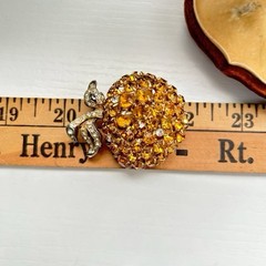 Vintage 1940’s Eisenberg Script E Signed Amber Clear Rhinestone Apple Brooch Pin