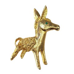 DONKEY Brooch Vintage Textured Green-eyed 1950s Gold Tone 2″