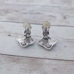 Vintage Clip On Earrings Silver Tone & Dark Grey Unusual