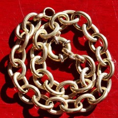 14k two-tone gold bracelet 7.5″ rolo link charm Italian handmade 6.25g N2718C