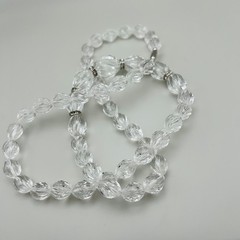 Vintage Bead Necklace Faceted Clear Crystal 30 in Silvertone Rhinestone Stations