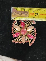 Vintage Prong Set Rhinestone Brooch Pin Pink Opalescent Cabochon Layered