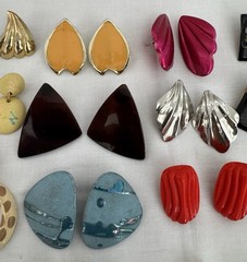 41 Pairs Vintage 80s Pierced Earrings Enamel Lucite Metal Etc Post Assorted Huge