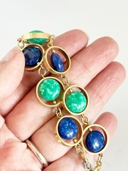 Vintage Linked Bracelet Green and Blue bead Orb MCM