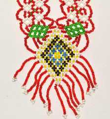 Vintage Handmade Beaded Necklace Tribal Boho Red Green Yellow Fringe Statement